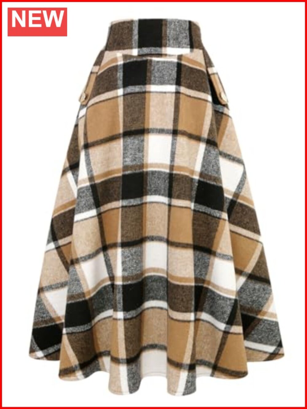 Wool Blend High Waisted Plaid A-Line Maxi Long Skirt